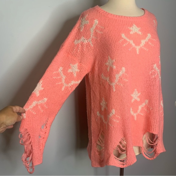 Wildfox White Label Pink Loose Knit Pullover Oversized Star Bright Sweater XS - Picture 7 of 9